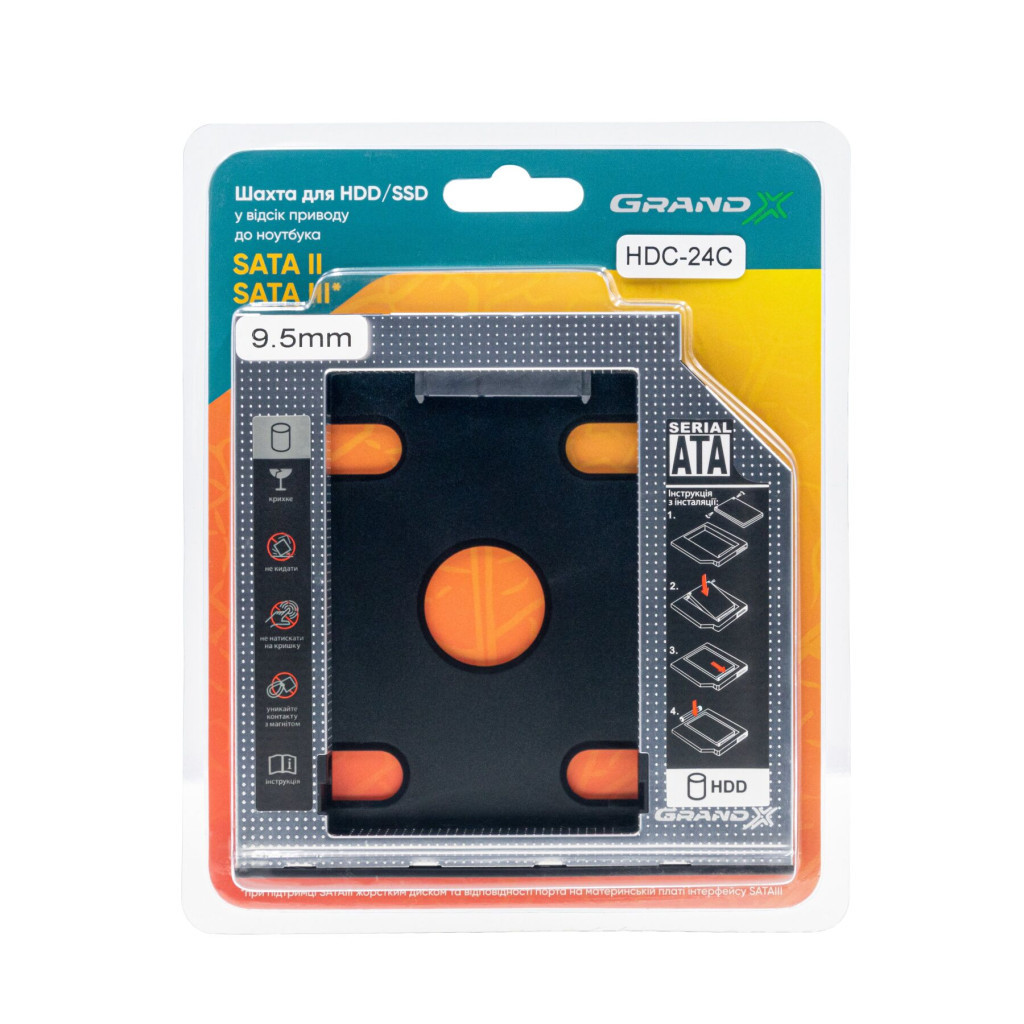 Фрейм-перехідник Grand-X HDD 2,5'' SATA2/SATA3 Slim 9,5mm (HDC-24С) - зображення 3