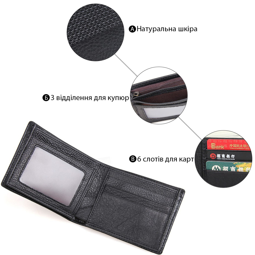 Гаманець Vintage Шкіряний Чорний (14452) - изображение 4