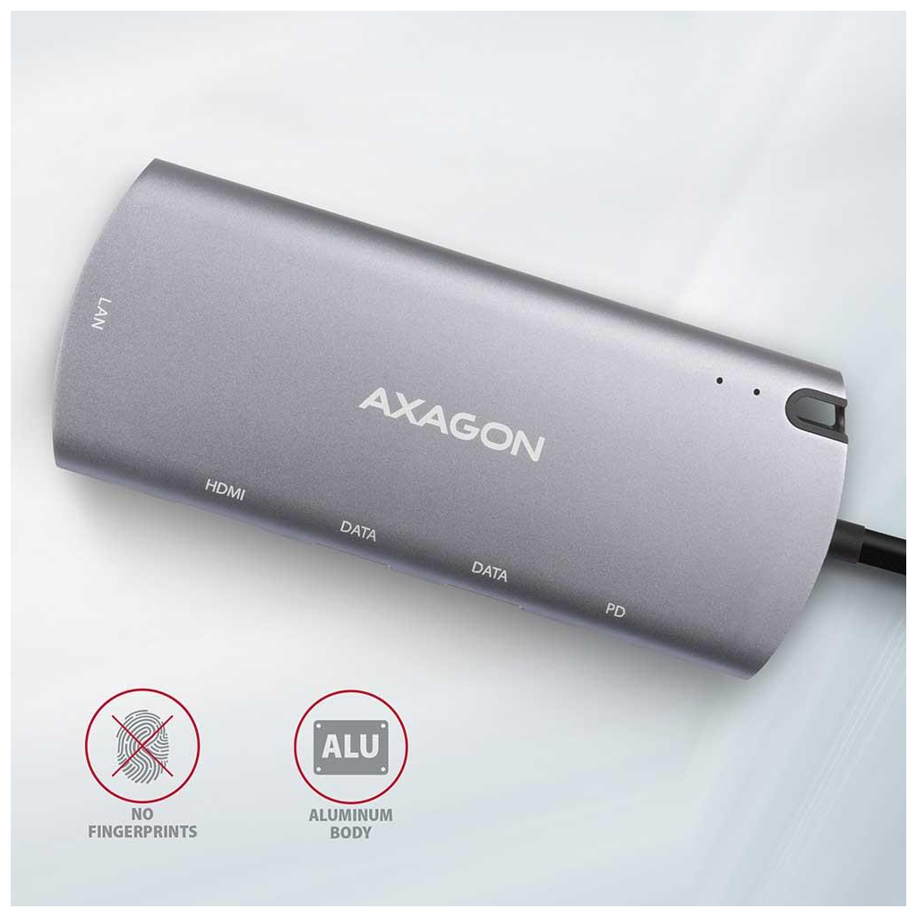 Концентратор AXAGON USB-C to 2xUSB-A + HDMI + RJ45 + SATA M.2 + PD 100W 0.18m grey (HMC-6M2) - зображення 9
