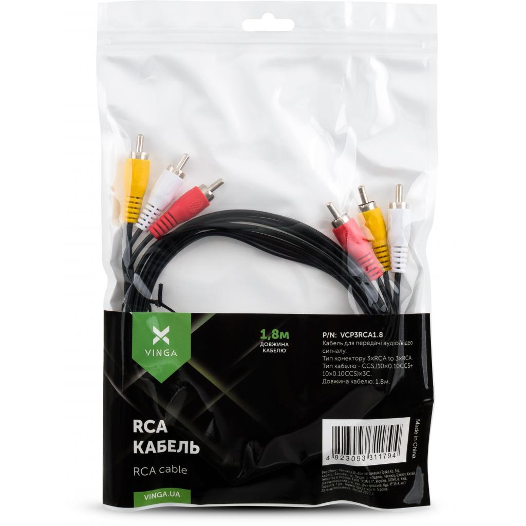 Кабель мультимедійний 3xRCA M to 3xRCA M 1.8m Vinga (VCP3RCA1.8) - изображение 4