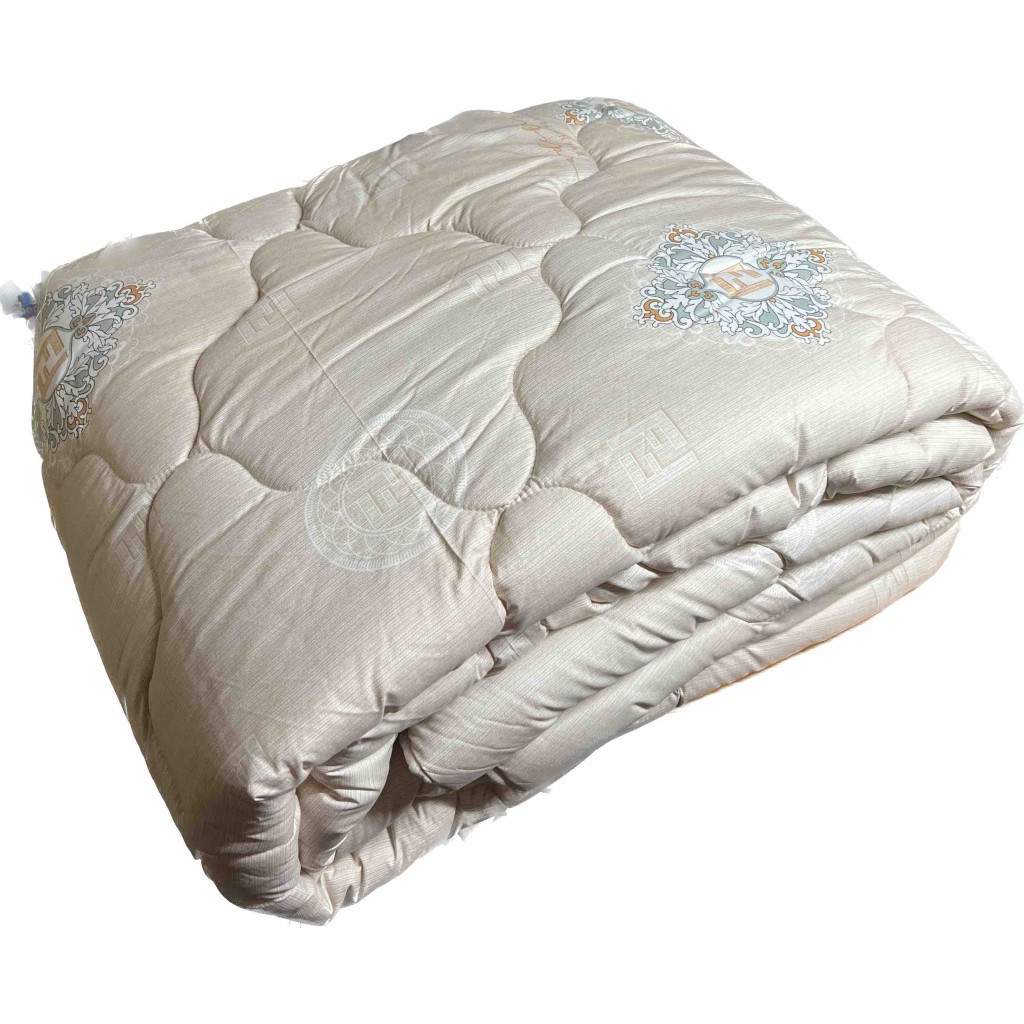Ковдра ШЕМ зимова вовна Royal satin беж принт F односпальна 145х210 (145 ВОВНЯНА Royal satin_беж принт F) - зображення 1