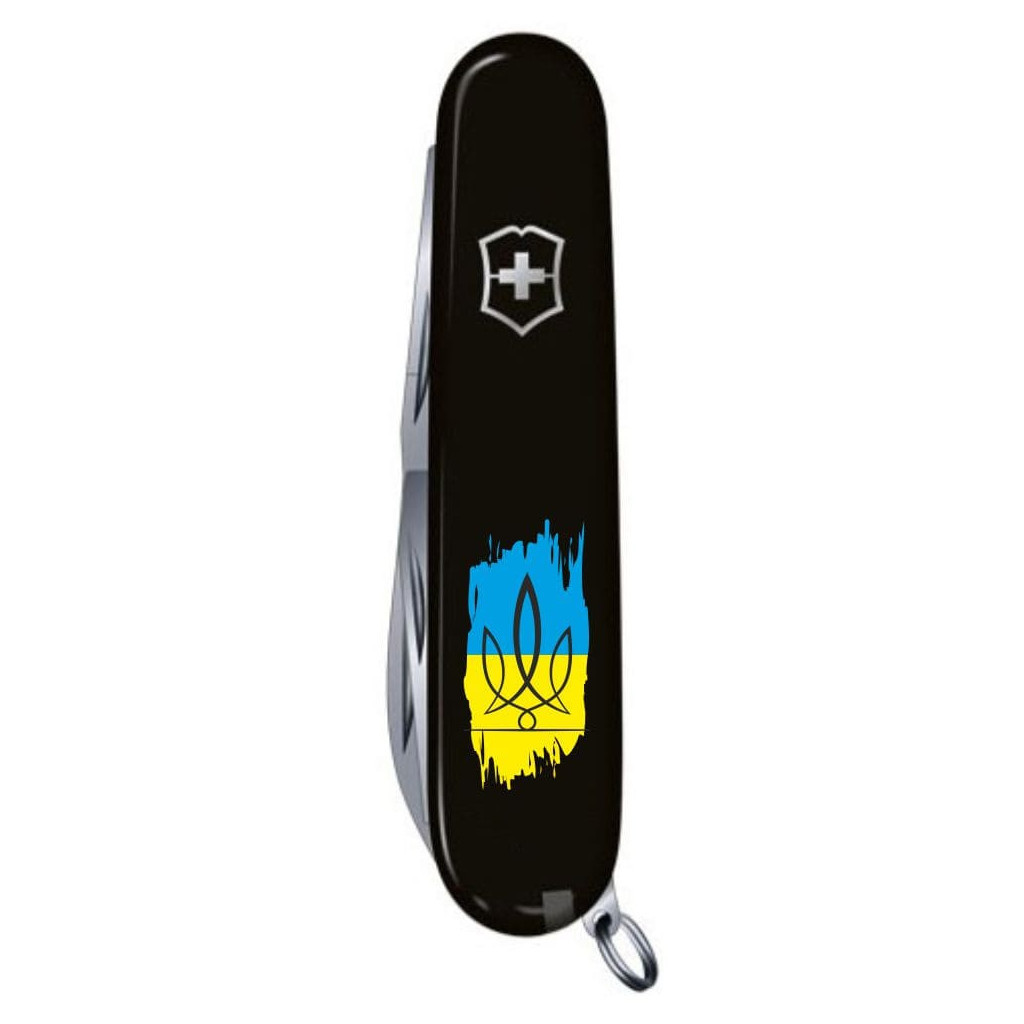 Ніж Victorinox Huntsman Ukraine 91 мм Чорний Тризуб фігурний на тлі прапора (1.3713.3_T1026u) - зображення 6