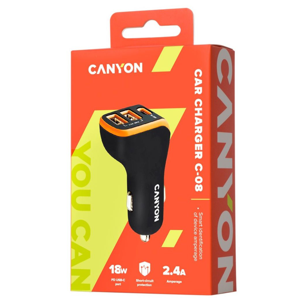 Зарядний пристрій Canyon Universal 3xUSB car adapter Black+Orange (CNE-CCA08BO) - зображення 3