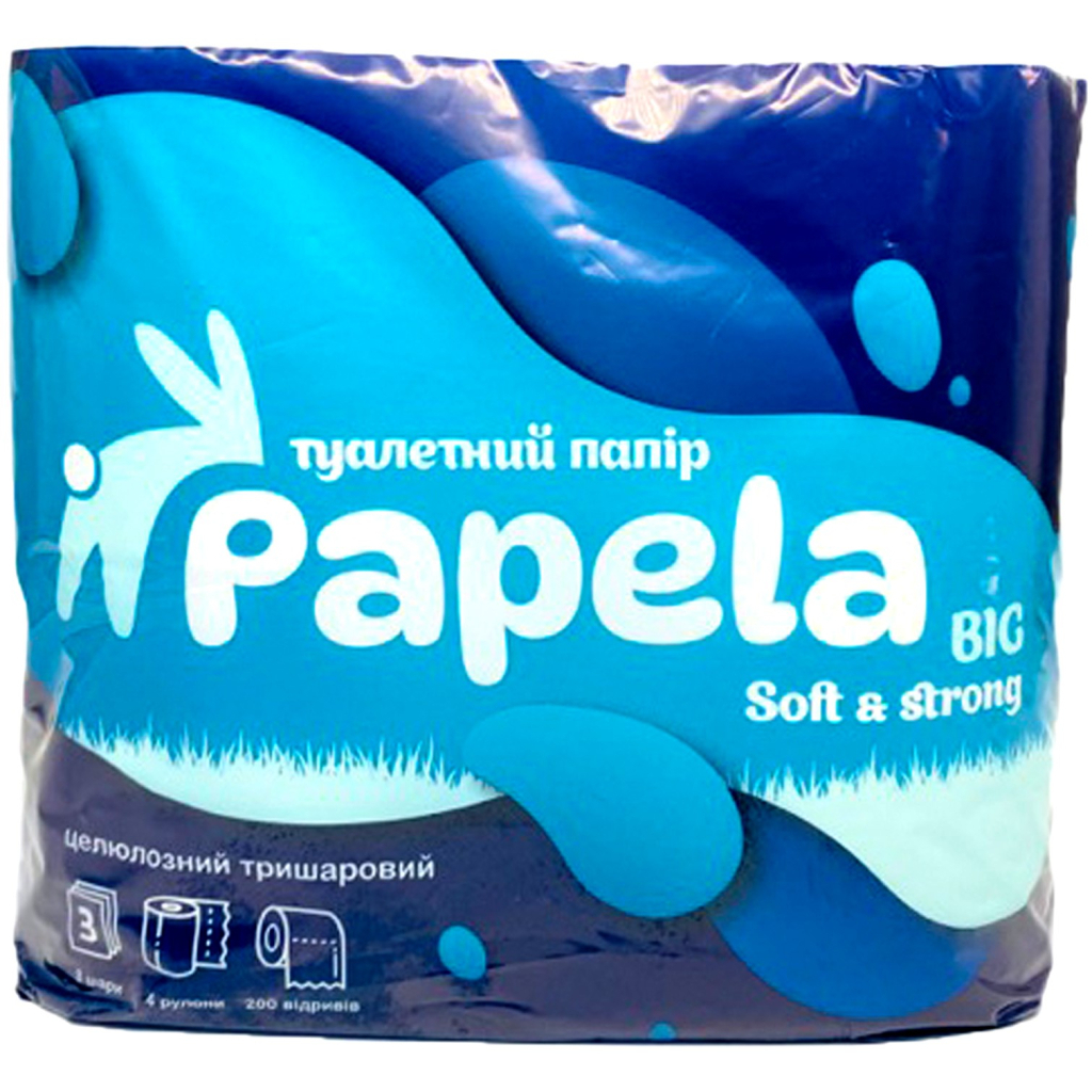 Туалетний папір Papela Big 3 шари 200 відривів 4 рулони (4820270940013) - изображение 1