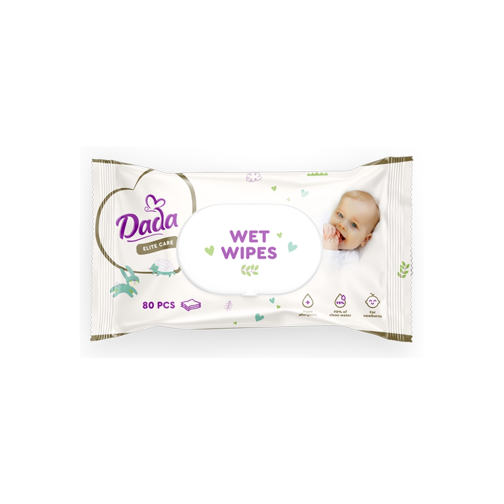 Дитячі вологі серветки Dada Elite Care з перших днів життя, з клапаном, 80 шт (4823071659733) - зображення 1