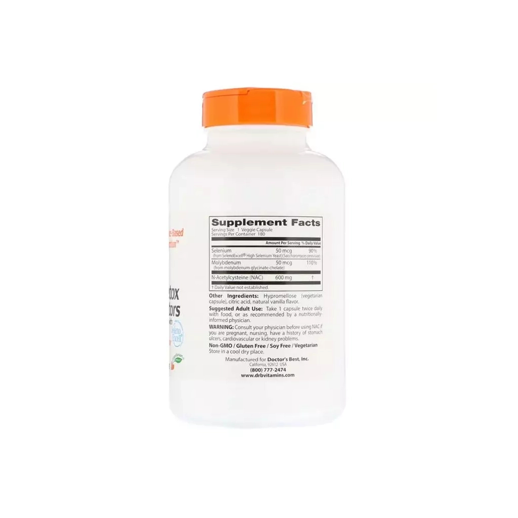 Вітамін Doctor's Best N-Ацетилцистеїн, NAC Detox Regulators, 180 гелевих капсул (DRB-00517) - зображення 2