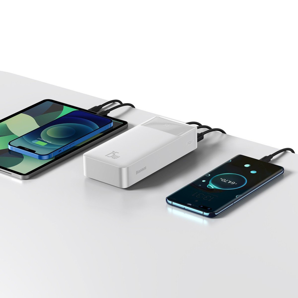 Батарея універсальна Baseus Bipow 30000mAh, 15W, USB-C/3A, 2*USB-A/3A(max.), +cable, white (PPBD050202) - зображення 8