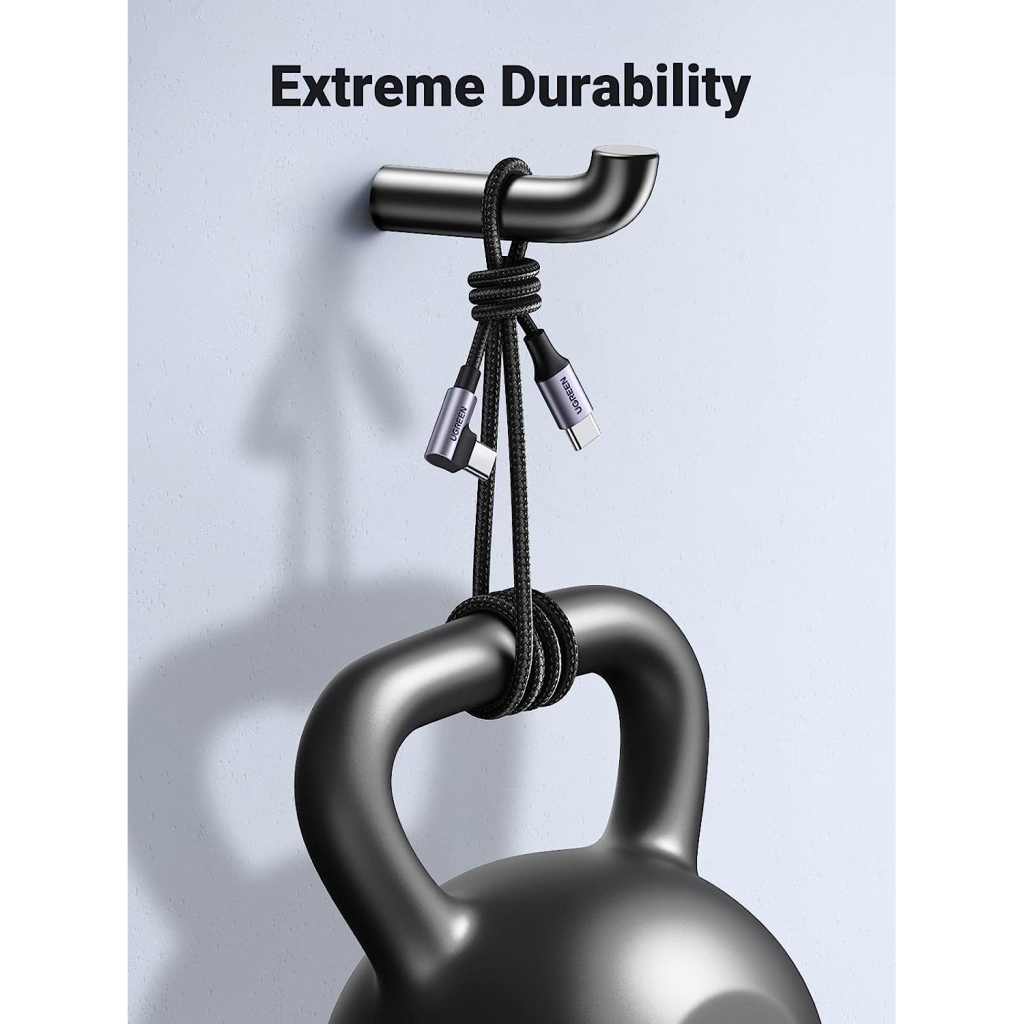 Дата кабель USB-C to USB-C 0.5m 3A 60W 90° corner US255 black/gray Ugreen (50122) - зображення 6