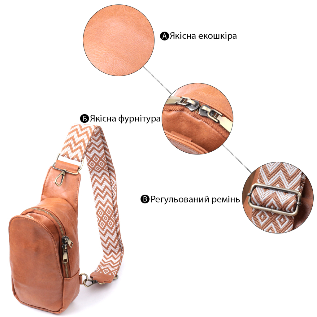 Сумка Vintage Через плече з екошкіри Руда (22793) - зображення 4