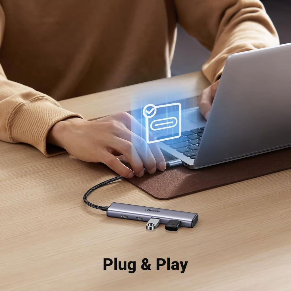 Концентратор Ugreen USB-C to 2xUSB 3.0 + 2xUSB-C CM473 gray (15395) - зображення 4