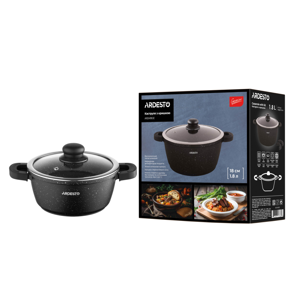 Каструля Ardesto Gemini Anzio, 1.8л, алюміній, чорний (AR2418GE) - зображення 11