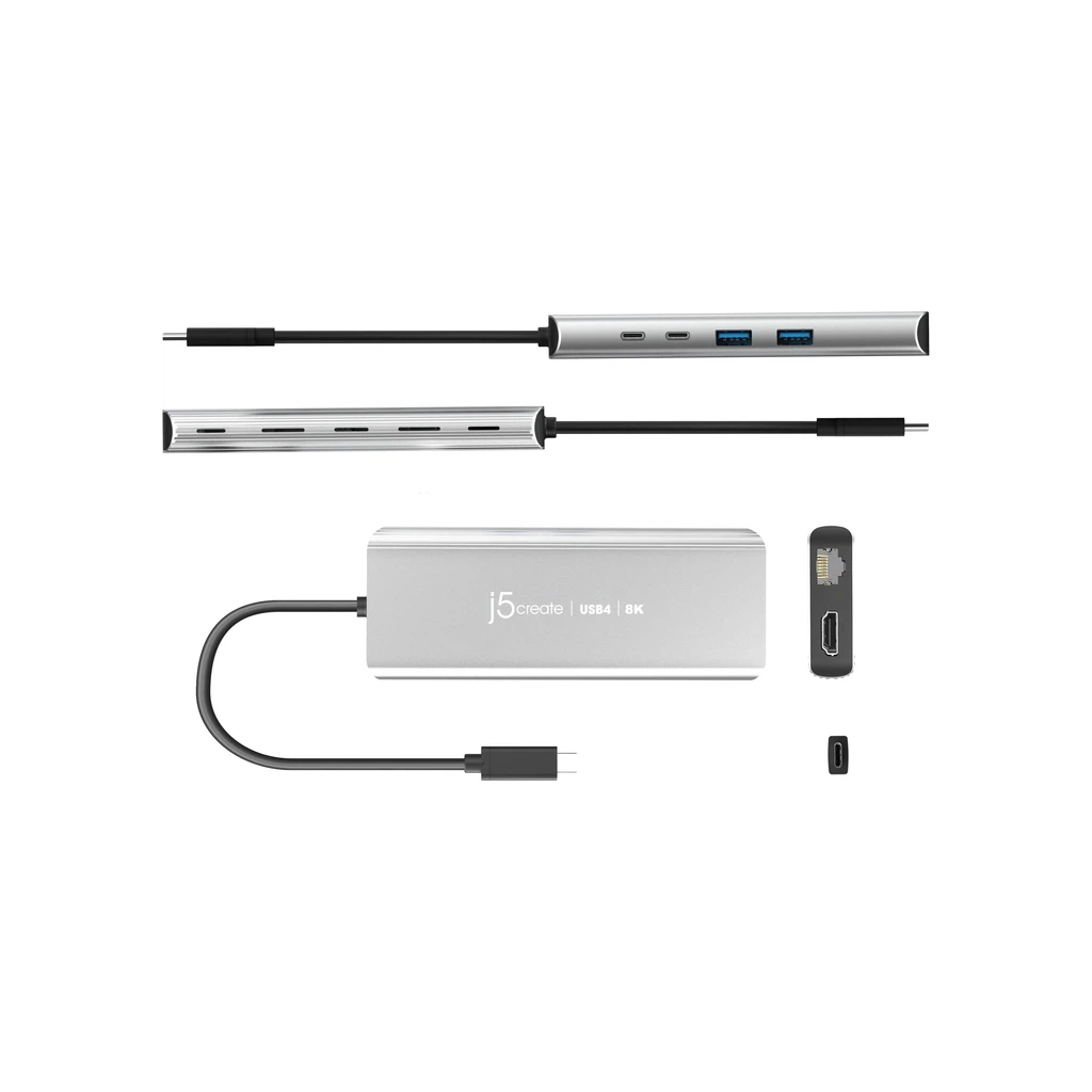 Концентратор J5create USB-С 6-in-1 2xUSB 3.2 + USB-C PD 100W + USB-C + HDMI 8K + RJ45 2.5Gbps aluminum (JCD403-N) - зображення 3