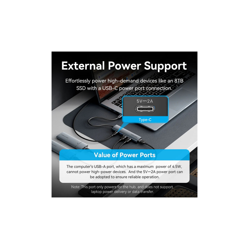 Концентратор VENTION USB-C to 4xUSB 3.0 + 1xUSB-C black (TGZHB) - зображення 8