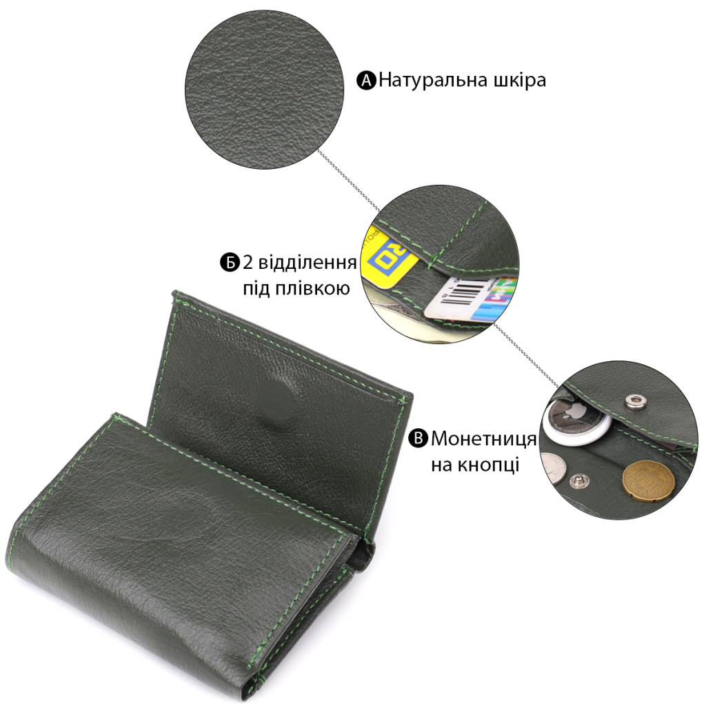 Гаманець ST Leather З натуральної шкіри Зелений (23083) - зображення 4