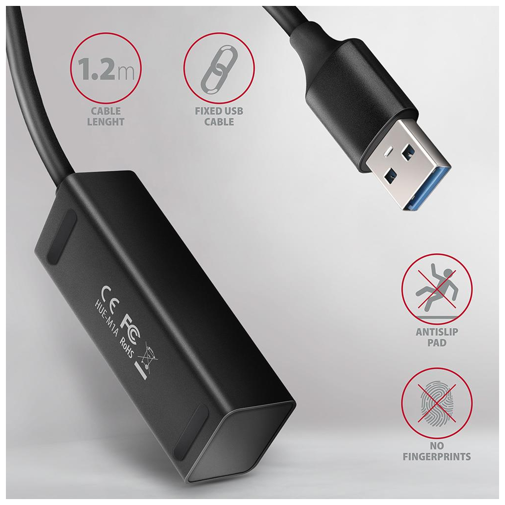 Концентратор AXAGON USB 3.1 to 4xUSB 3.0 1.2m black (HUE-M1AL) - зображення 4