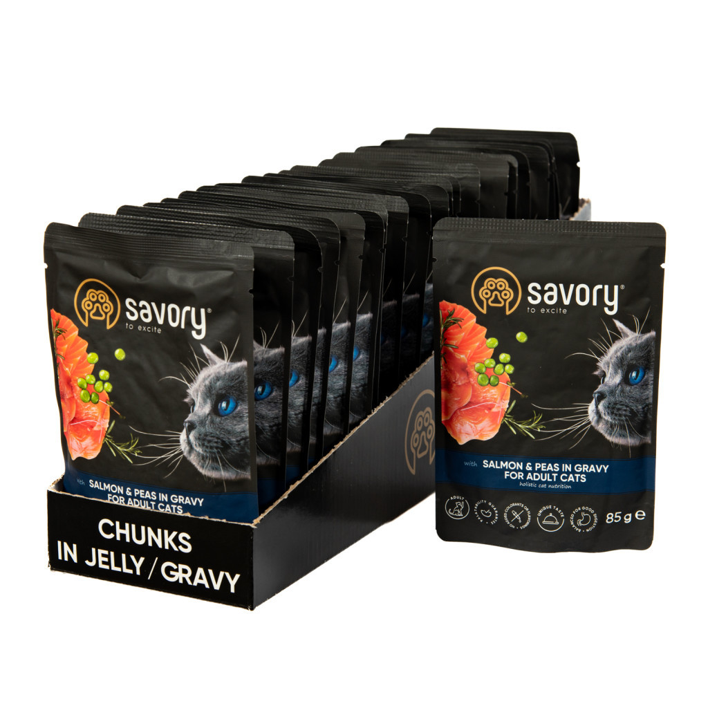 Вологий корм для кішок Savory лосось з горошком у соусі 85 гх22 шт (2700000029350) - зображення 2