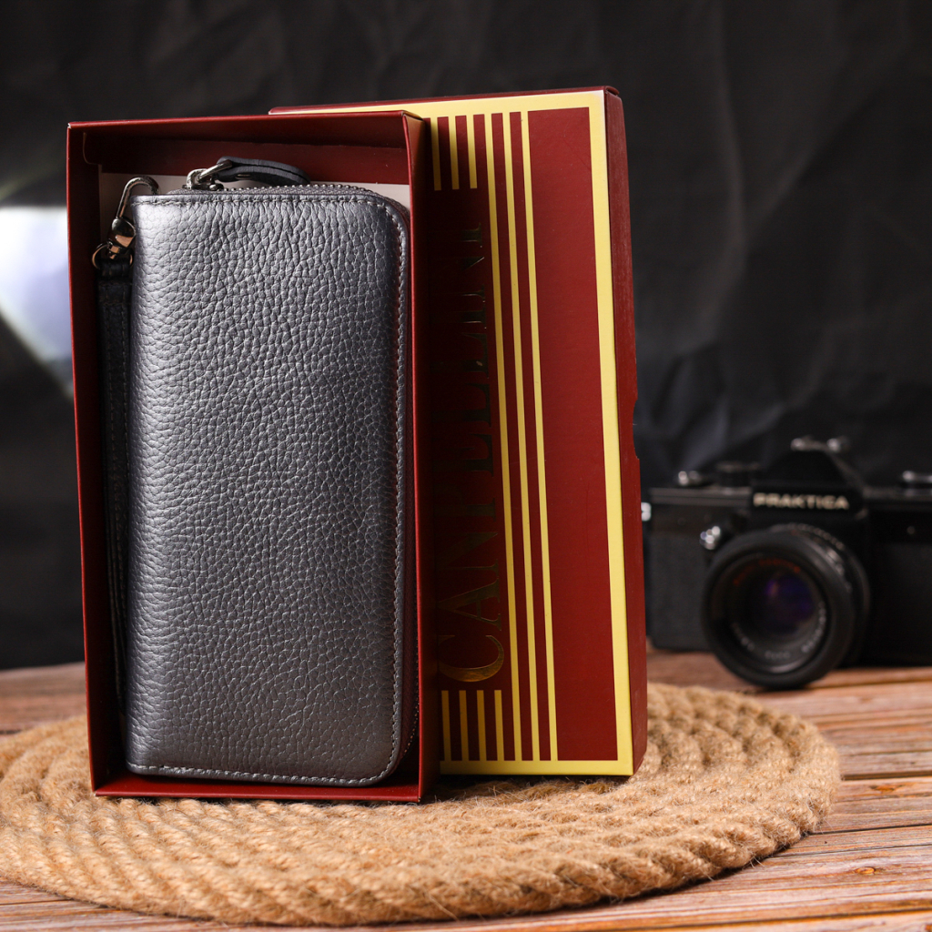 Гаманець Canpellini З натуральної шкіри флотар Сірий (21622) - зображення 10