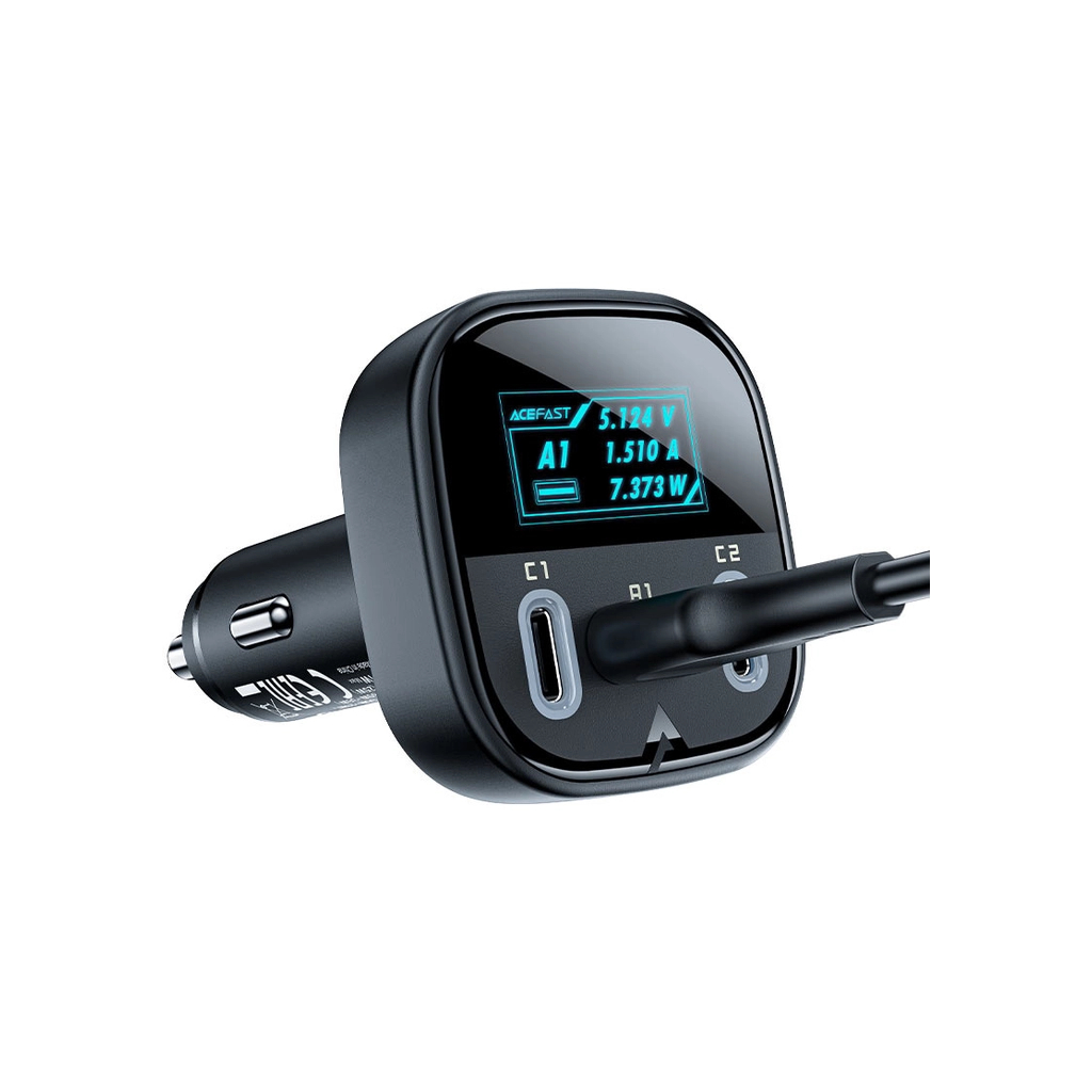 Зарядний пристрій Acefast B5 Car Charger 2xUSB-C + 1xUSB-A 101W OLED smart display Metal Black (6974316281436) - зображення 3