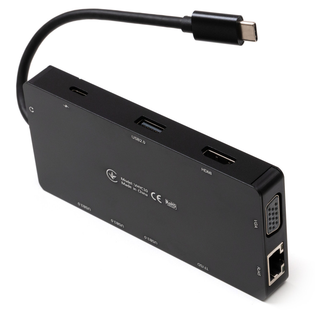Концентратор Vinga USB-C 3.1 to VGA+HDMI+RJ45+3xUSB3.0+USB2.0+SD/TF+PD100W+Audio (VHYC10) - зображення 7