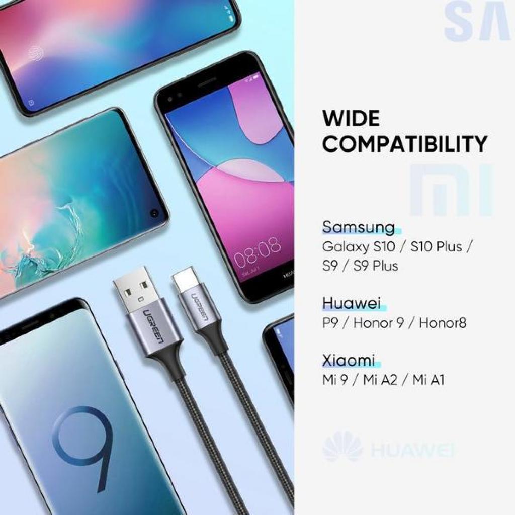 Дата кабель USB 2.0 AM to USB-C 2.0m US288 Aluminum Braid Black Ugreen (60128) - зображення 4