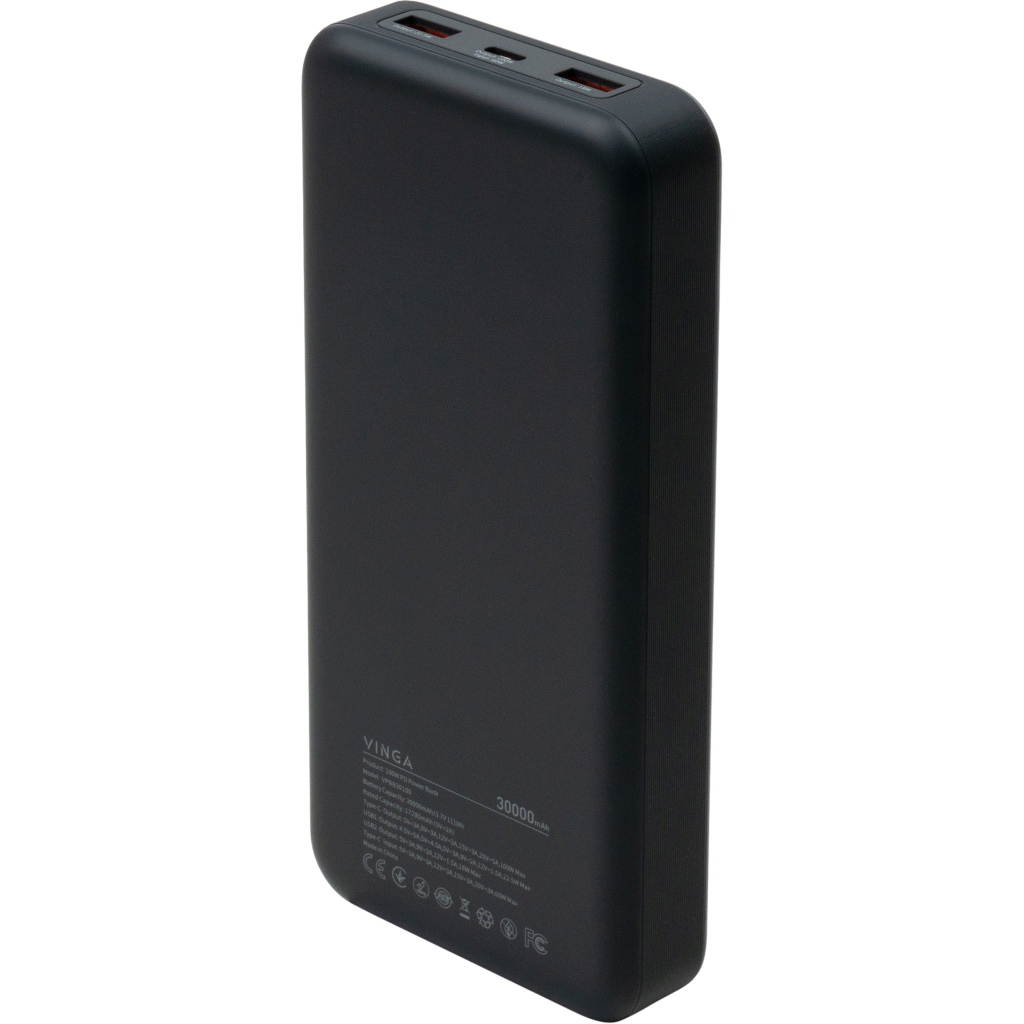 Батарея універсальна Vinga 30000 mAh 100W Display VA Grey (Li-Ion) (VPBB30100) - зображення 3