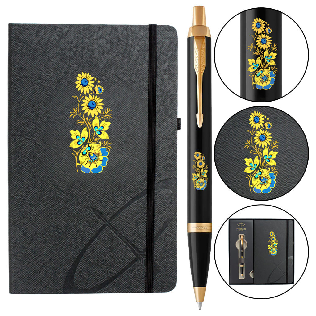 Ручка кулькова Parker IM 17 UKRAINE Black GT BP Квіти + блокнот Parker + подар.упак. GIFT24 (22032b24_T1050u) - изображение 1
