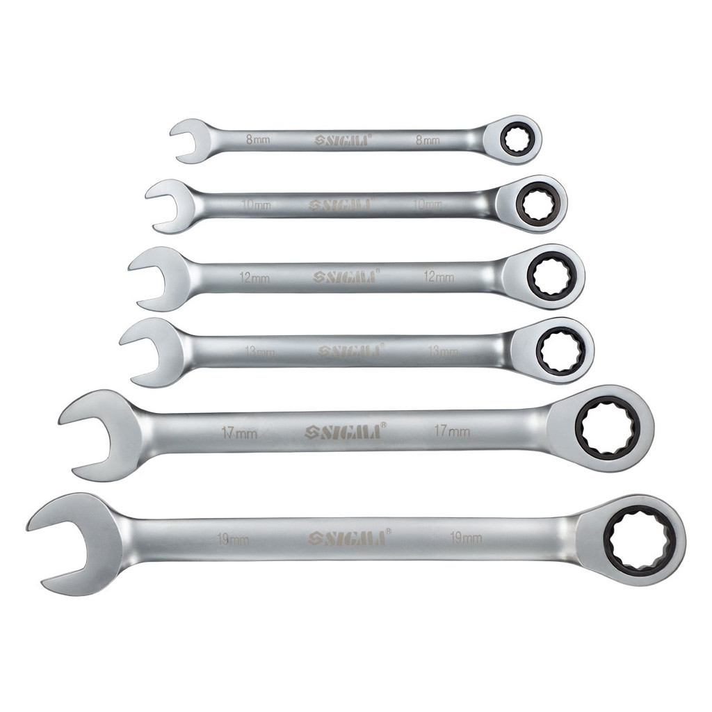 Ключ Sigma ріжково-накидний тріскачковий 6шт (8,10,12,13,17,19мм) CrV satine (6010511) - зображення 2