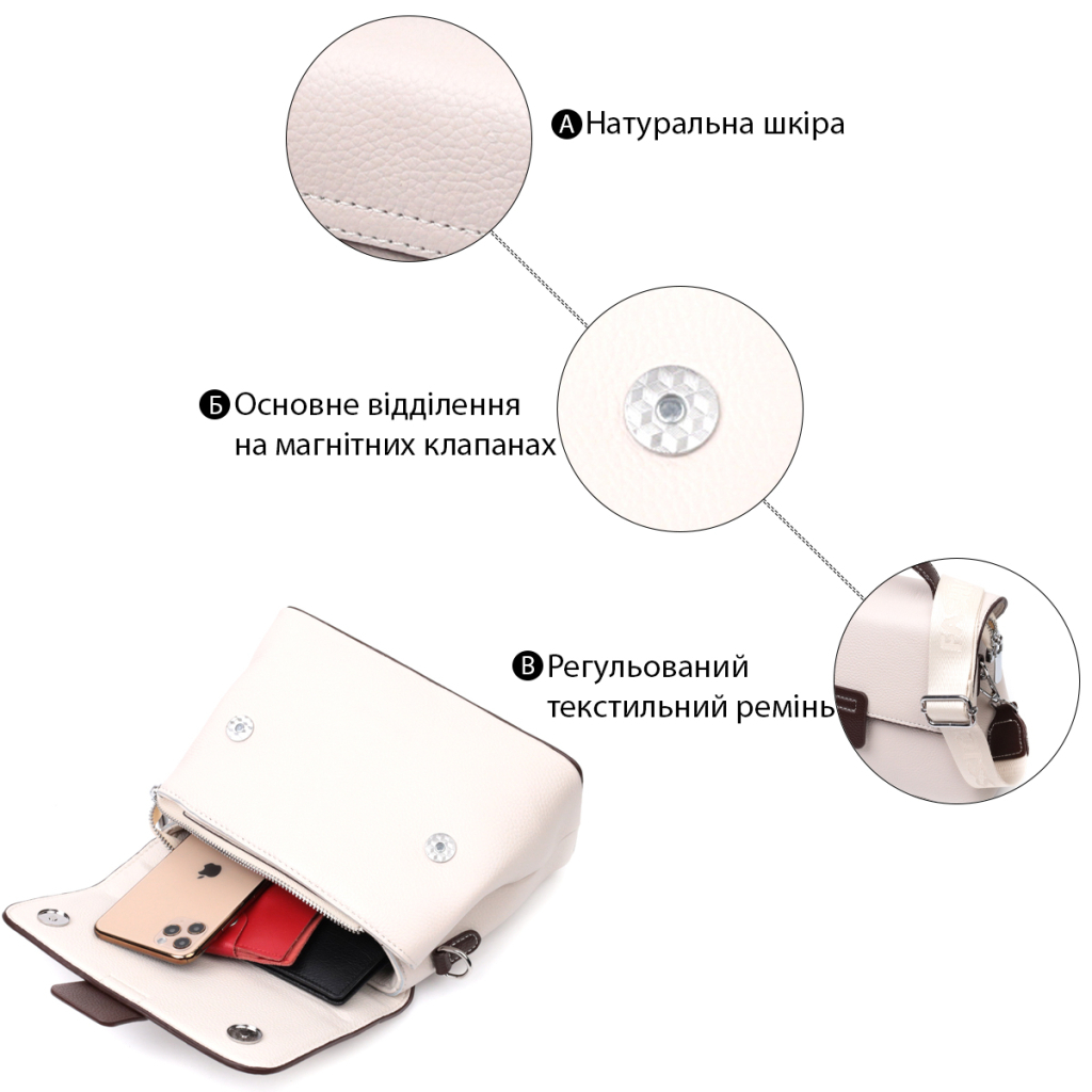 Сумка Vintage З натуральної шкіри Біла (22290) - зображення 4