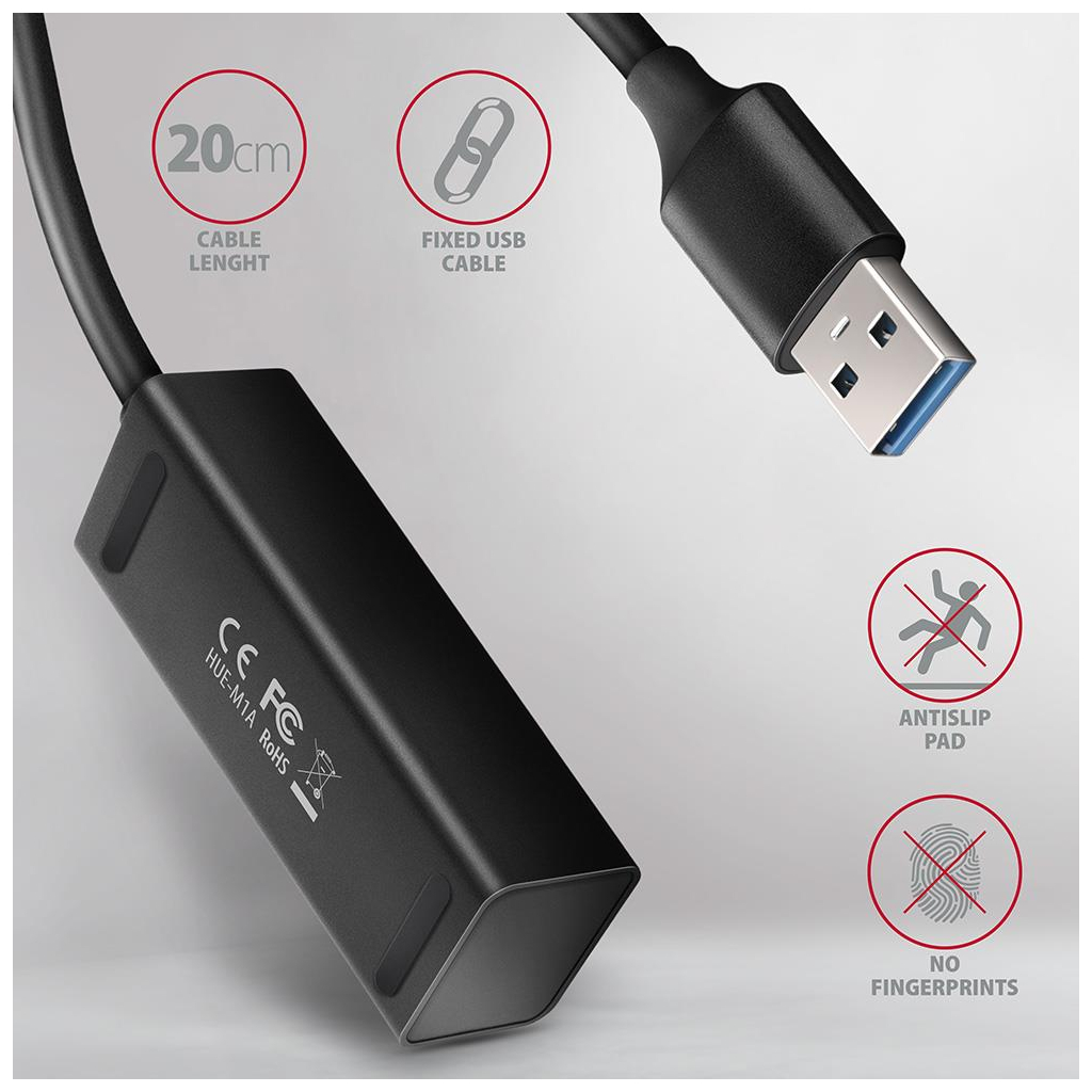 Концентратор AXAGON USB 3.1 to 4xUSB 3.0 0.2m black (HUE-M1A) - зображення 4