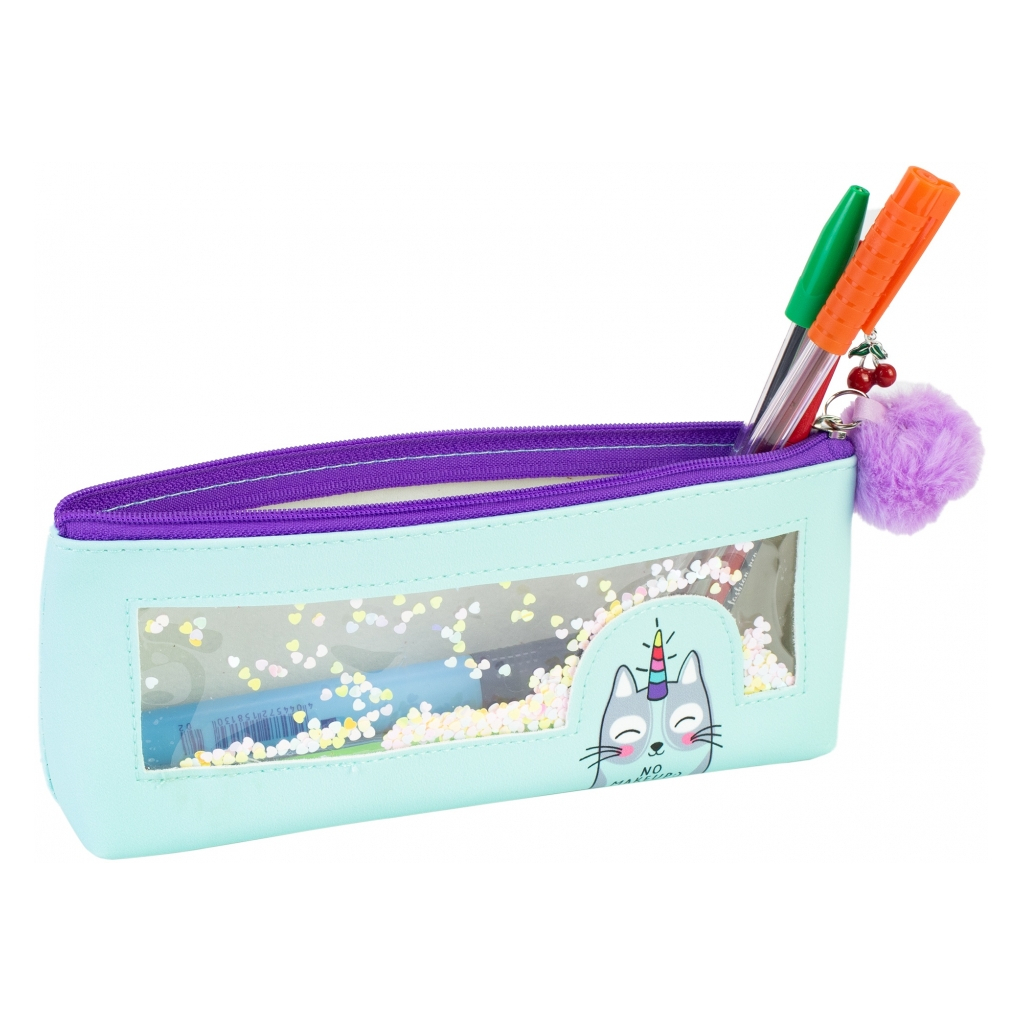 Пенал Cool For School з віконцем конфеті та помпоном 1 відділення блакитний (CF87018) - зображення 2