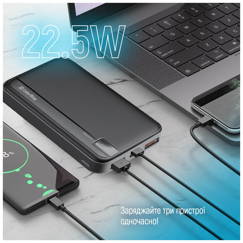 Батарея універсальна ColorWay 20 000 mAh PD/22.5W, QC/3.0, black (CW-PB200LPA4BK-PD) - зображення 11