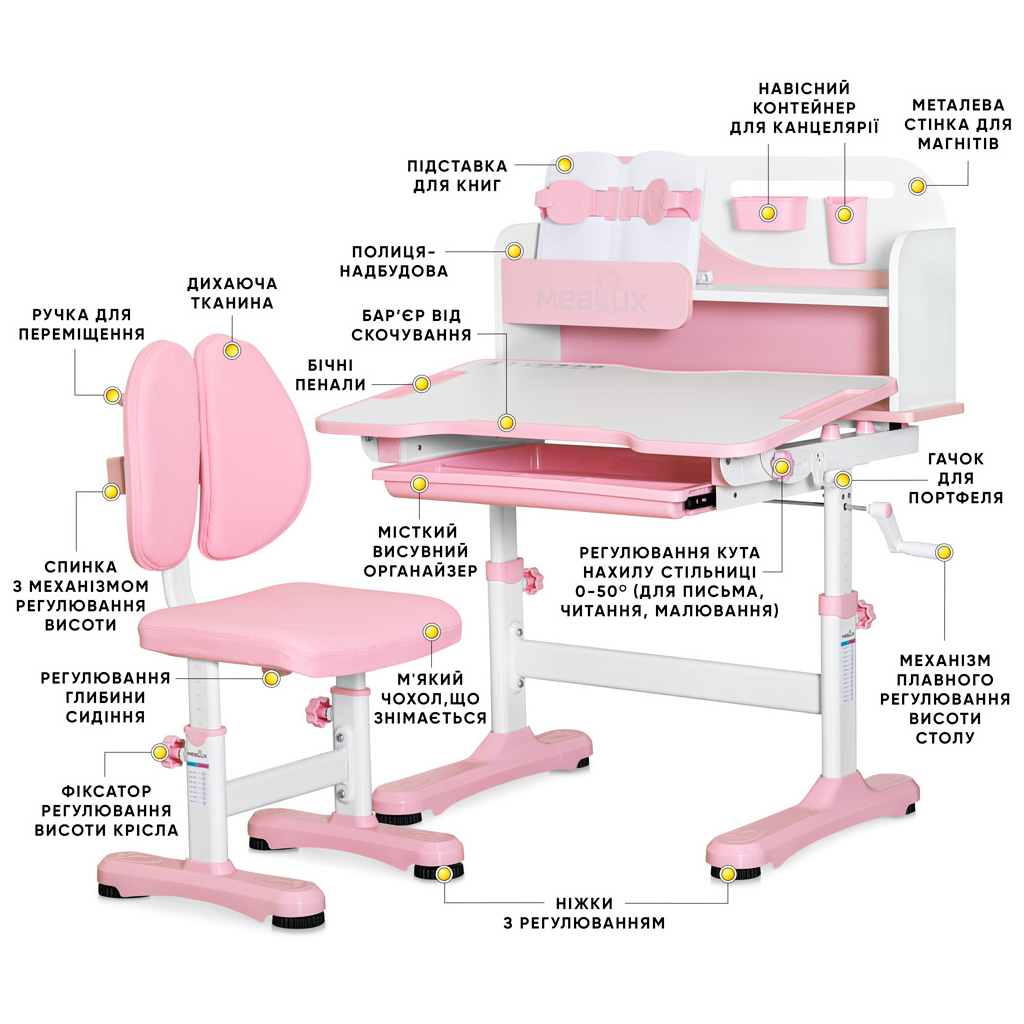 Парта зі стільцем Mealux Wave Grey (+ полиця) (BD-31 G) - зображення 2