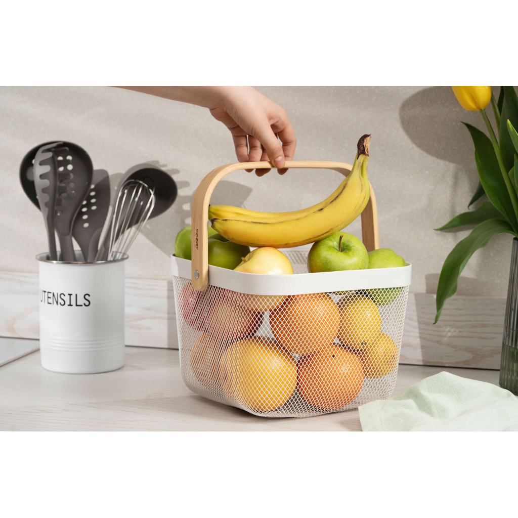 Фруктовниця Ardesto Midori з ручкою 25х24.5х18см, метал, дерево, білий (AR0901W) - зображення 6