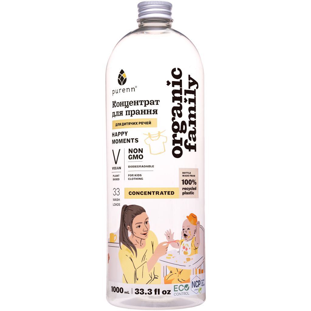 Гель для прання Purenn Organic Family Happy Moments для дитячих речей з Ромашкою 1 л (4751024880463) - зображення 1