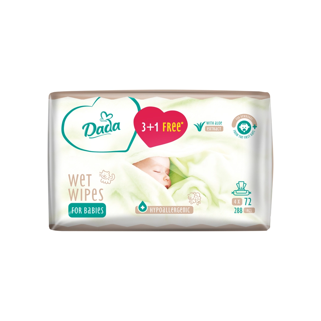 Дитячі вологі серветки Dada 3+1 з екстрактом алое (4 х 72 шт.) (4820174980856) - зображення 1