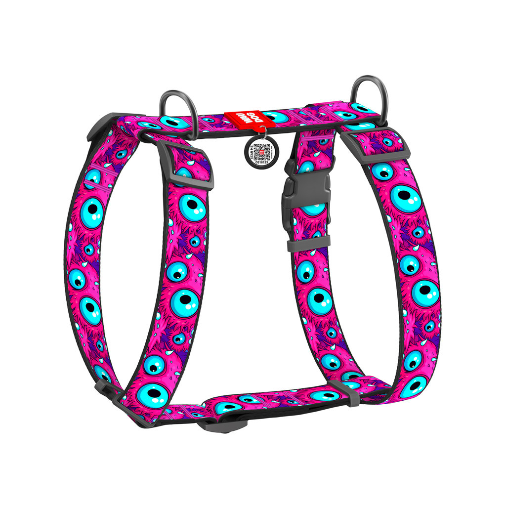 Шлея для собак WAUDOG Nylon з QR-паспортом анатомічна H-подібна "Око монстра" пластиковий фастекс XL (323-4049) - зображення 1