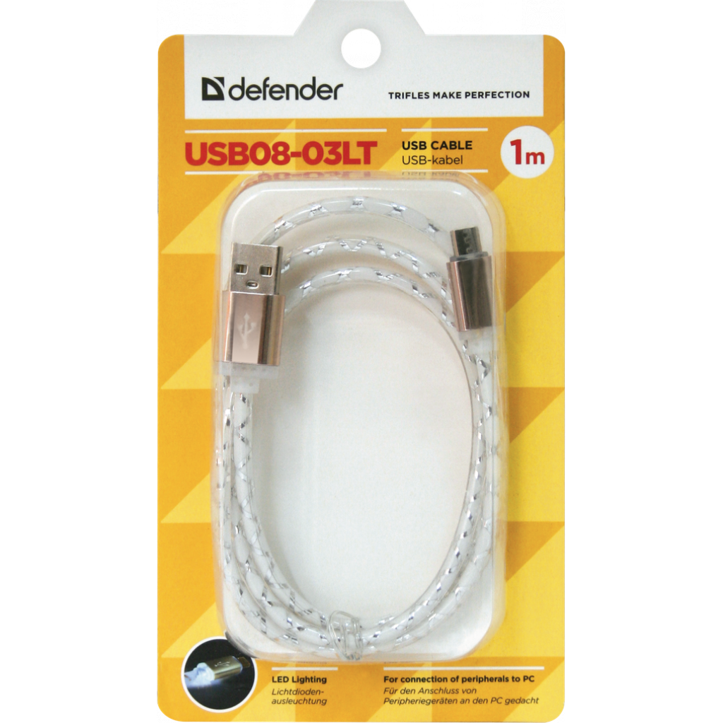 Дата кабель USB 2.0 AM to Micro 5P 1.0m GrayLED backlight Defender (87554) - зображення 3