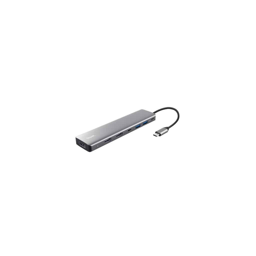 Концентратор Trust USB-C 7-in1 2xUSB-А 3.2/2xUSB-С/2xHDMI/DP aluminiu 0.16m grey (25661_TRUST) - зображення 1