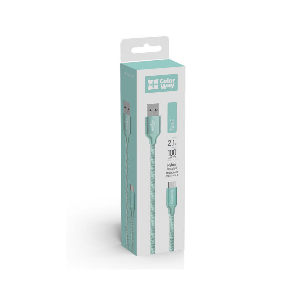 Дата кабель USB 2.0 AM to USB-C 1.0m mint ColorWay (CW-CBUC003-MT) - зображення 3
