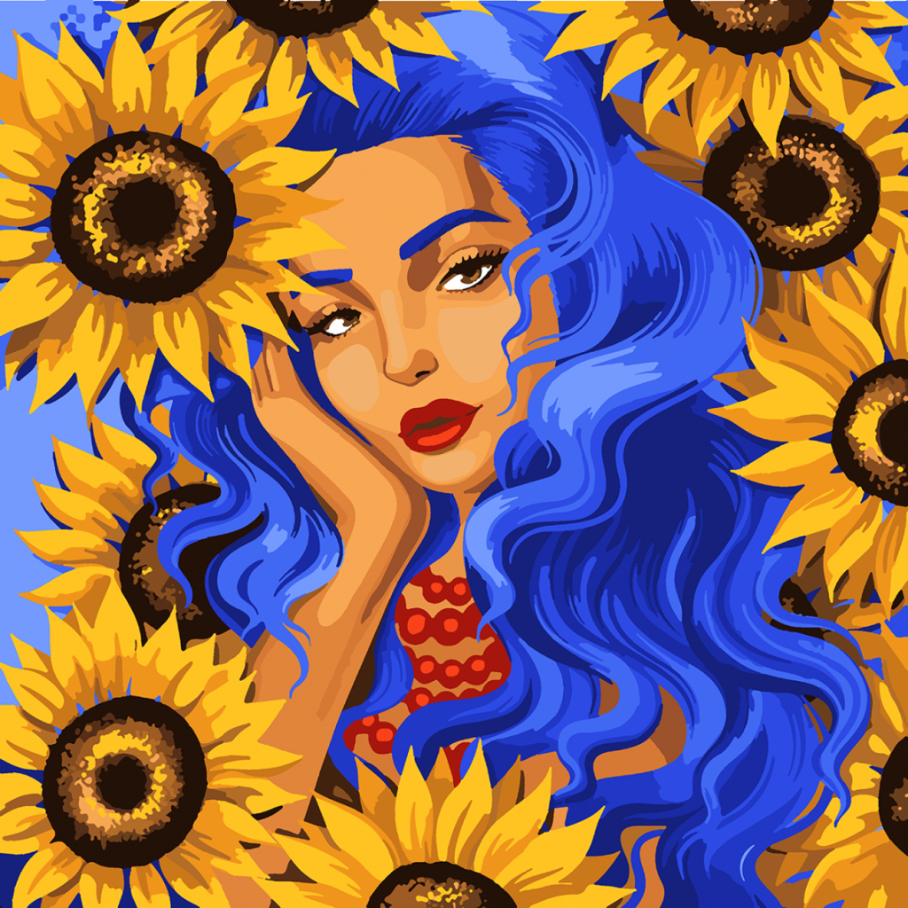 Картина по номерам Santi Українка із соняшниками 40*40 см ©pollypop92 (954402) - зображення 1