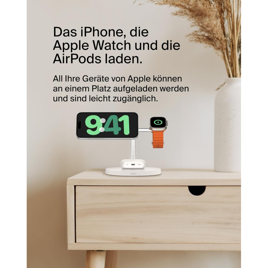 Зарядний пристрій Belkin 3in1 Magnetic Pad Qi2 15W White (WIZ032KQWH) - зображення 3