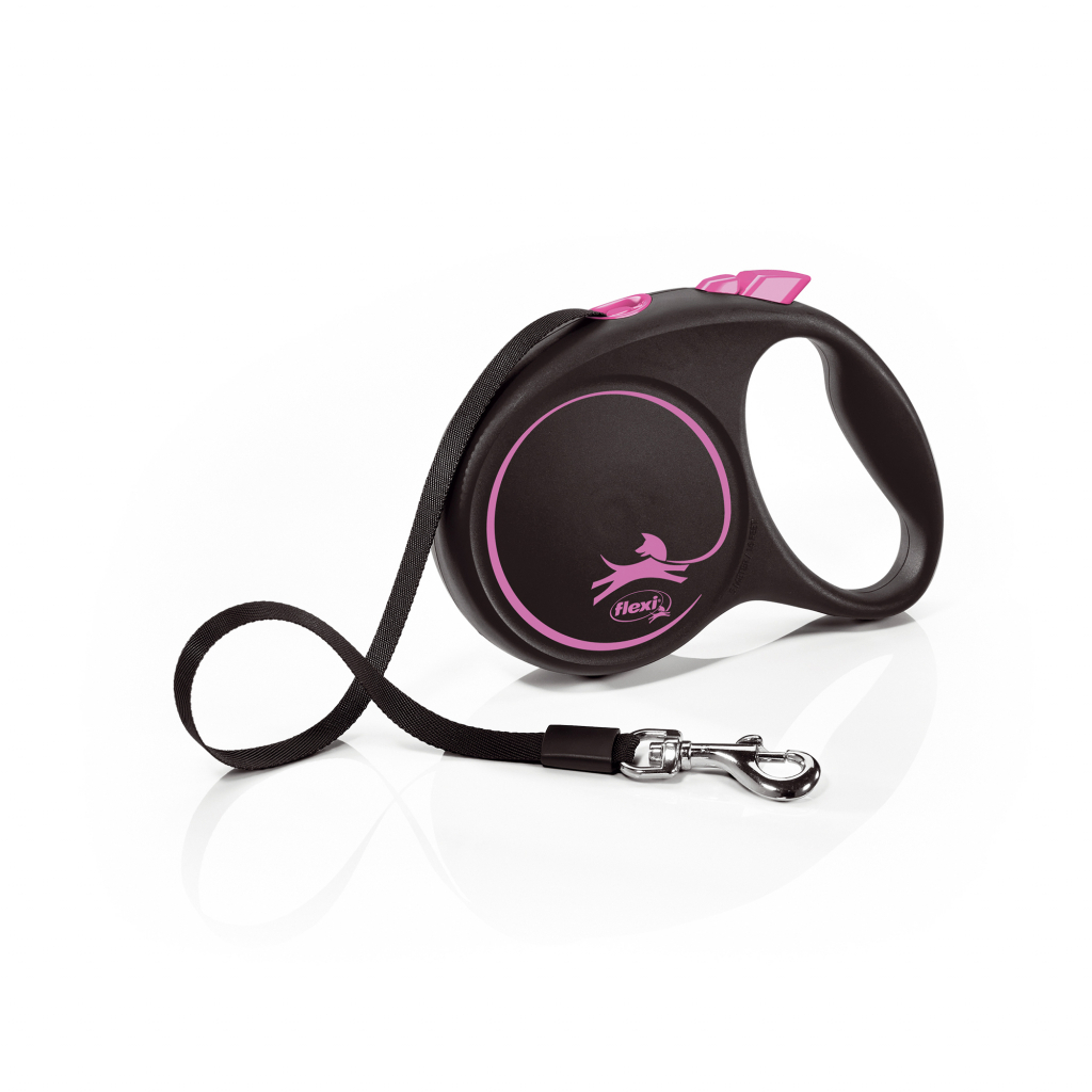 Повідець для собак Flexi Black Design М стрічка 5 м (рожевий) (4000498034019) - зображення 1