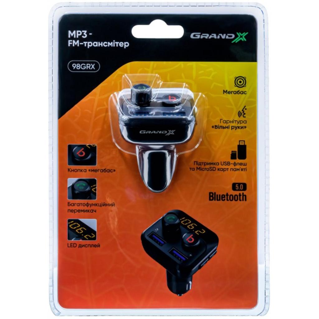 FM модулятор Grand-X 98GRX MegaBass, Bluetooth V5.0 MicroSD, 2USB , MegaBass, han (98GRX) - изображение 8