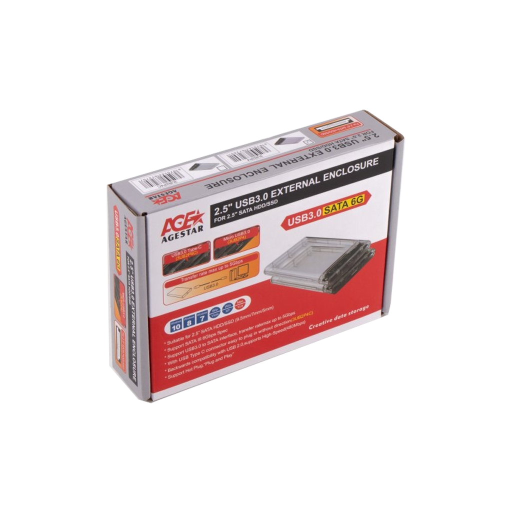 Кишеня зовнішня AgeStar 2.5", USB3.0, прозрачный (3UB2P4) - зображення 2