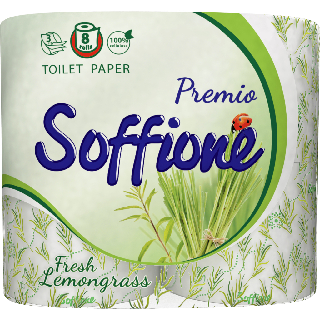 Туалетний папір Soffione Fresh Lemongrass 3 шари 8 рулонів (4820003833988) - зображення 1