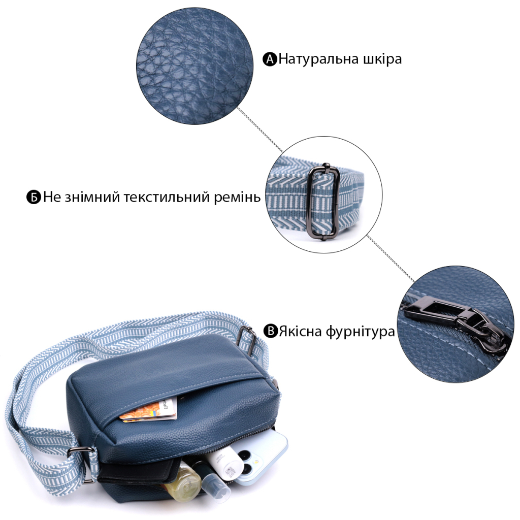 Сумка Vintage З натуральної шкіри Синя (22605) - зображення 4