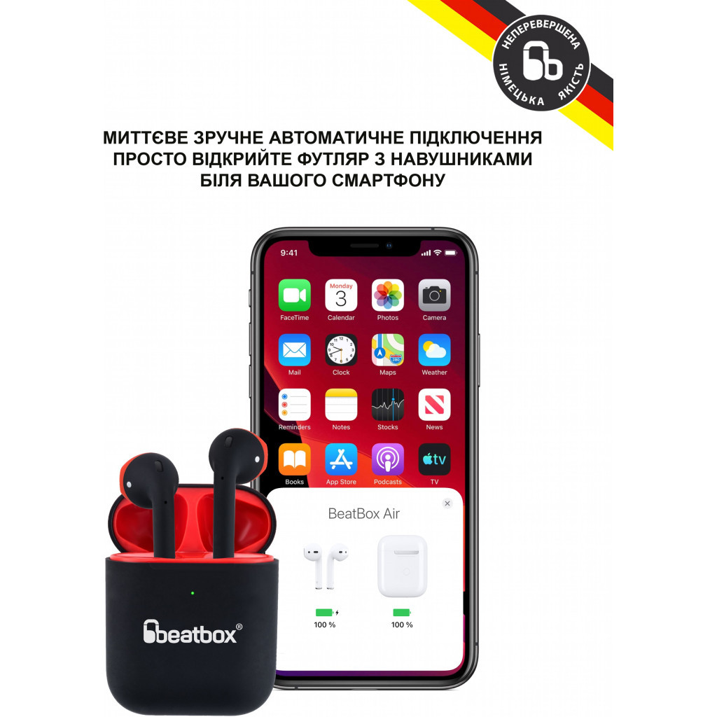 Навушники BeatBox PODS AIR 2 Wireless Сharging Black-Red (bbpair2wcbr) - зображення 3