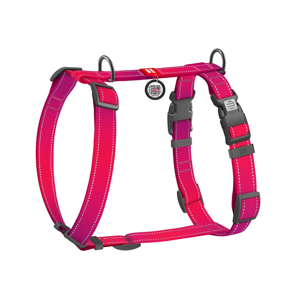 Шлея для собак WAUDOG Nylon Mono анатомічна H-подібна з QR паспортом, пластиковий фастекс, XL рожева (54597) - зображення 2