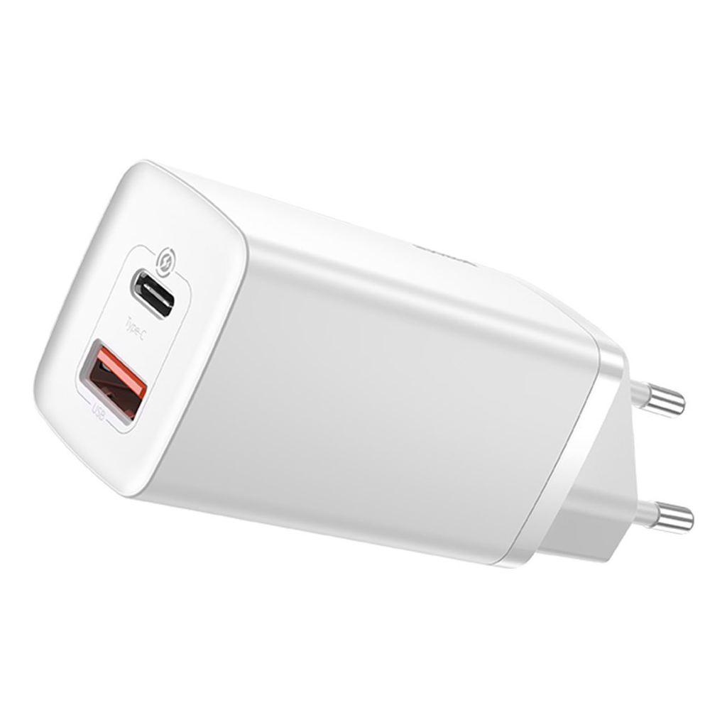 Зарядний пристрій Baseus 2xUSB 65W GaN (USB-C+USB-A) white (CCGAN2L-B02) - зображення 1
