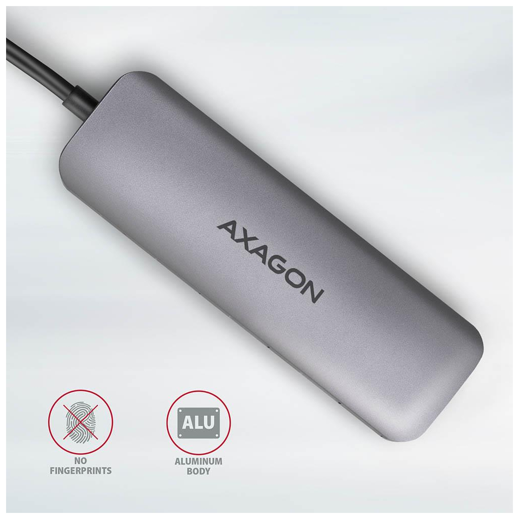 Концентратор AXAGON USB-C to 2xUSBA + HDMI + SD/microSD + USB-C PD 100W 0.2m grey (HMC-5) - зображення 8